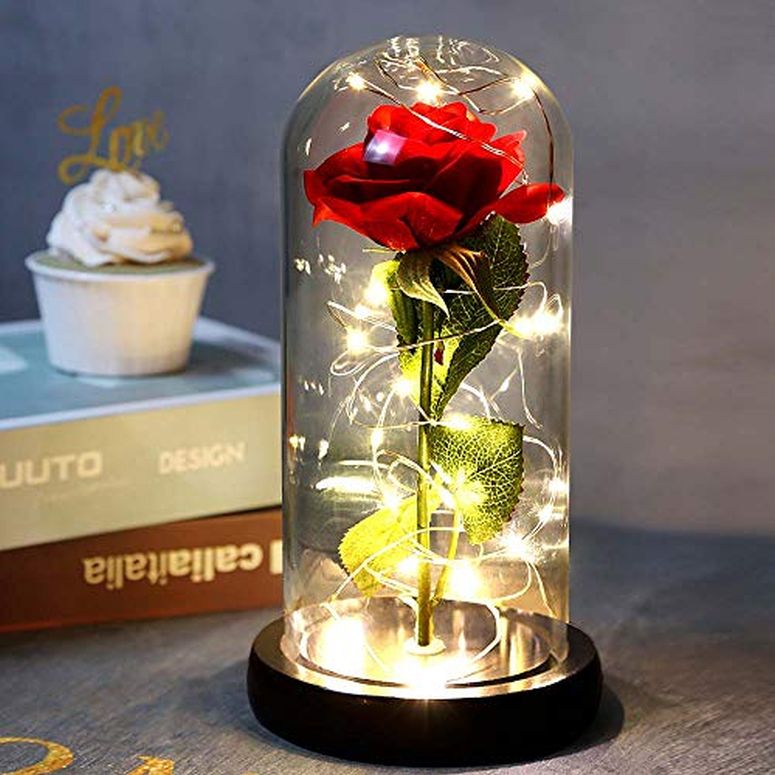 ガラスドーム 花 バラ ローズ Beauty and The Beast Rose in Glass, Red Artificial Flower Rose Gift, Lasts Forever in A Glass Dome,Unique Gifts for Women, Christmas, Wedding,Valentine 039 s Day, Anniversary and Birthda 【並行輸入品】