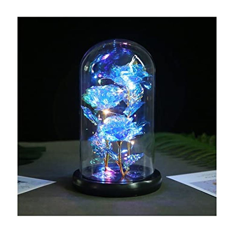 ガラスドーム 花 バラ ローズ Birthday Rose Gifts for Women Mom Girlfriend Wife, Unique Christmas Anniversary Get Well Soon Flower Gift for Her, Forever Galaxy Artificial Light Up Rose in Glass Dome 【並行輸入品】