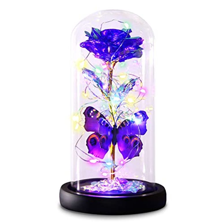 ガラスドーム 花 バラ ローズ Greenke Valentines Day Rose Gifts for Her, Galaxy Purple Butterfly Rose in Glass Dome, Light Up Forever Rose Birthday Gifts for Women Mom Grandma Wife, Eternal Rose Gift for Mother 039 s 【並行輸入品】