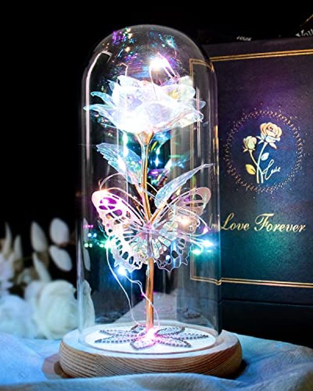 ガラスドーム 花 バラ ローズ Valentines Day Gifts for Her, Women Gifts Galaxy Rose Glass Crystal Flower Gifts with Butterfly in Glass Dome Valentine Roses Ideas Birthday Gifts for Women Mom Daughters Wife Girlfr 【並行輸入品】