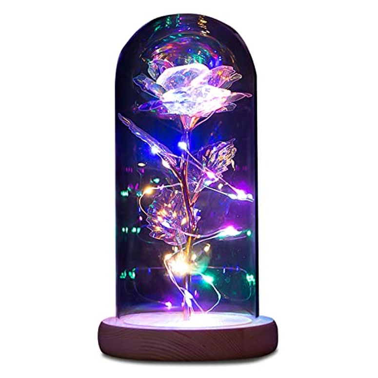 ガラスドーム 花 バラ ローズ NewX Birthday Gifts for Women Mom,Valentine Gifts for Her,Forever Galaxy Lighted Up Rose,Preserved Colorful Artificial Flowers,1 Rainbow Beauty Beast Glass Rose in Glass Dome for Ann 【並行輸入品】