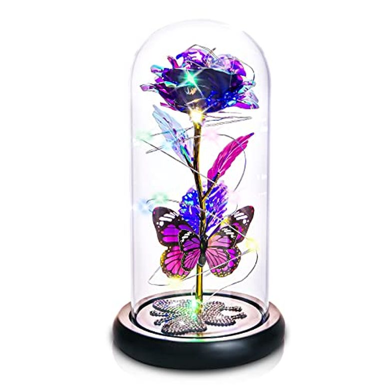 ガラスドーム 花 バラ ローズ DEEMEI Valentines Day Gifts for Her Galaxy Purple Butterfly Rose in Glass Dome Mothers Day Rose Gifts Crystal Diamond Base Birthday Gifts for Women Christmas Anniversary 【並行輸入品】