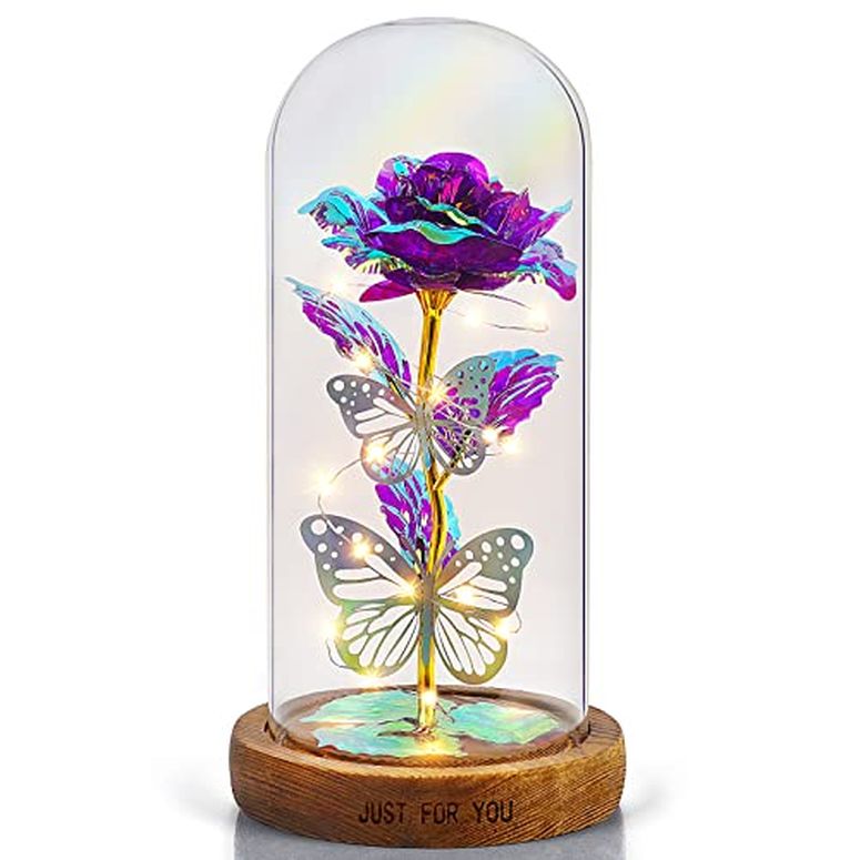 ガラスドーム 花 バラ ローズ Valentines Rose Gift for Her Girlfriend Women - Light Up Purple Rose Flowers Gift for Wife Valentines Day Rose Flower Gift in Glass Dome Gifts Idea for Birthday Christmas Thanksgivin 【並行輸入品】