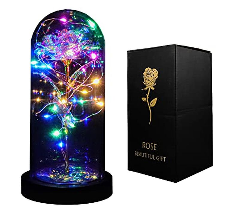 ガラスドーム 花 バラ ローズ INOGIH Galaxy Artificial Rose Flowers Forever Enchanted Rose with Colorful LED Light in Glass Dome for Romantic Gifts on Valentine 039 s Day, Mother 039 s Day, Anniversary (Colorful) 【並行輸入品】