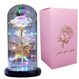 ガラスドーム 花 バラ ローズ Valentines Day Gifts for Her,Women Mom Girlfriend Wife Birthday Gifts for Women Gold Butterfly Galaxy Rose in Glass Dome Valentines Rose Colorful Rainbow Forever Rose Flower 【並行輸入品】