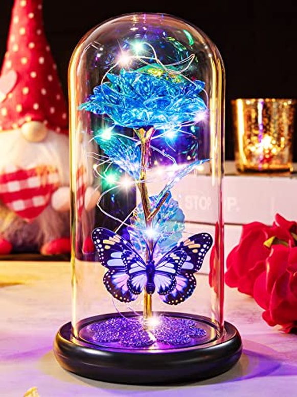 ガラスドーム 花 バラ ローズ Valentines Day Gifts for Her, Women Birthday Gifts Galaxy Rose Glass Flower Gifts with Butterfly Crystal in Glass Dome, Mom Valentine Roses Ideas for Grandma Wife Sister Girlfriends 【並行輸入品】