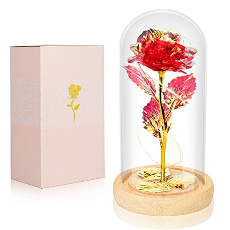 ガラスドーム 花 バラ ローズ Valentines Day Gifts for Her Galaxy Rose Glass Crystal Flower Gift in Glass Dome with Light Valentine Roses Ideas Birthday Gifts for Women Mom Daughters Wife Sister Girlfriend red 【並行輸入品】