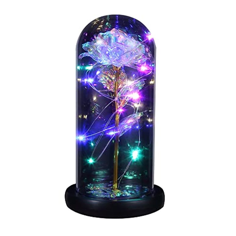 ガラスドーム 花 バラ ローズ Galaxy Flower Rose Gift, Artificial Rose Flower LED Light String on Glass Colorful Flowers in Glass Dome with Black Gift Box for Wedding Birthday Valentine 039 s Day Mother 039 s Day Christm 【並行輸入品】