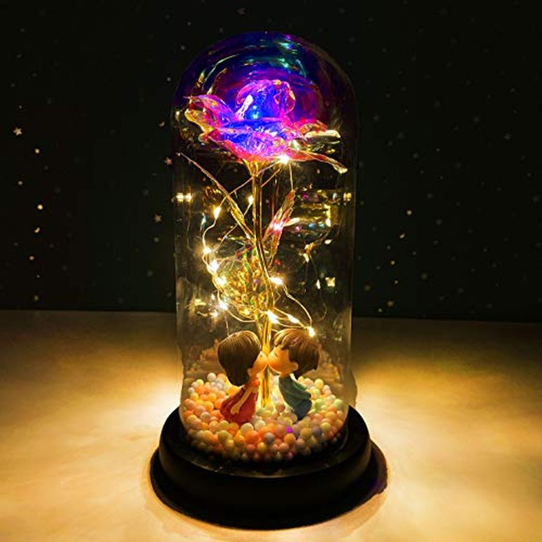 饹ɡ  Х  Galaxy Rose Flower Gift, Infinity Rose in Glass Dome,Automatic Color Change Led Light String on The Crystal Rose,Unique Gifts for Wome...