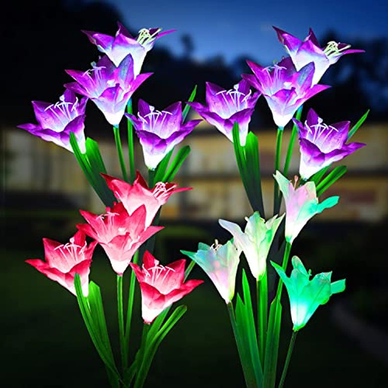 LEDソーラーライト ソーラーパワー ガーデンライト KOOPER Outdoor Solar Lights, 4 Pack Solar Garden Lights with Bigger Lily Flowers, Waterproof 7 Color Changing Outdoor Lights - Bigger Solar Panel for Garden Patio Yard Pathway Decorat 【並行輸入品】