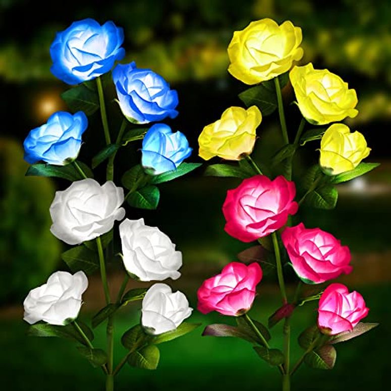 LEDソーラーライト ソーラーパワー ガーデンライト KOOPER Solar Lights Outdoor Decorative 4 Pack - Upgraded Solar Outdoor Lights with 16 Rose Flowers Lights - Waterproof Solar Garden Lights with Bigger Solar Panel for Outdoor Yard Pat 【並行輸入品】