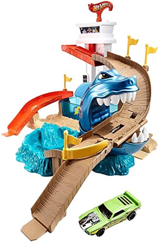 ホットウィール モンスタートラック ダウンヒルレース プレイセット Hot Wheels Color Shifters Sharkport Showdown [Amazon Exclusive] 【並行輸入品】