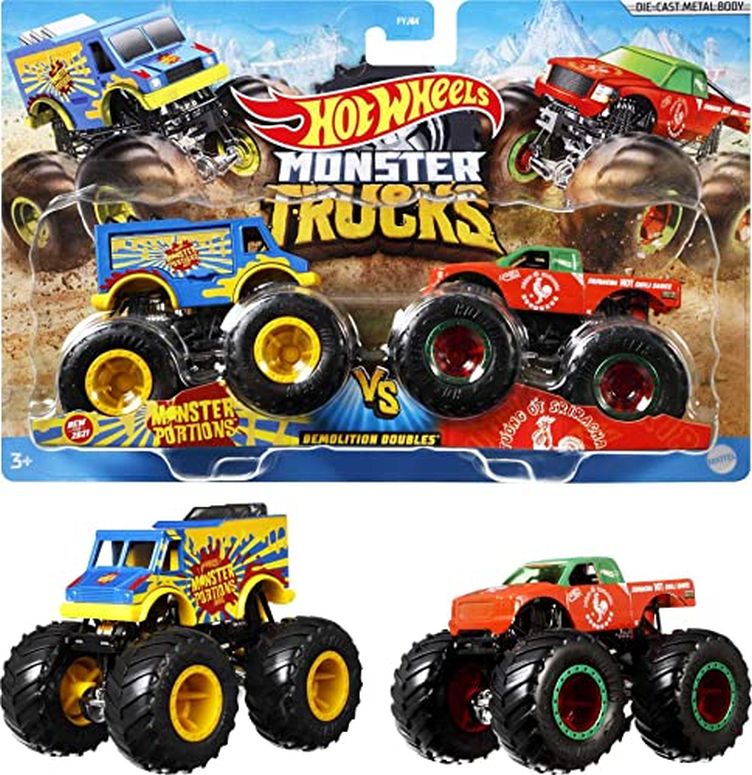 ホットウィール モンスタートラック ダウンヒルレース プレイセット Hot Wheels Monster Trucks 1:64 Scale 2-Packs, 2 Toy Trucks With Giant Wheels, Gift For Kids Ages 3 Years Old & Up [Styles May Vary] 【並行輸入品】