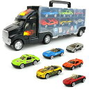 ホットウィール モンスタートラック ダウンヒルレース プレイセット Transport Car Carrier Truck - with 6 Stylish Metal Racing Cars - with Carrying Case 【並行輸入品】