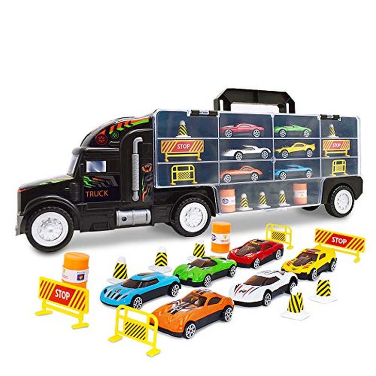 ホットウィール モンスタートラック ダウンヒルレース プレイセット WolVolk Transport Car Carrier Truck Toy for Boys and Girls (Includes 6 Cars and 28 Slots) 【並行輸入品】