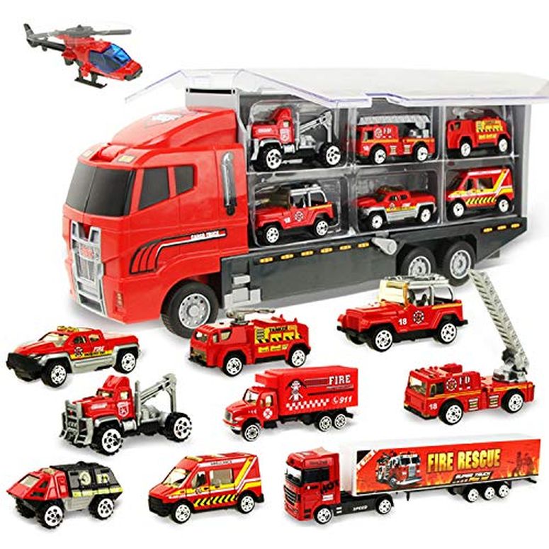 ホットウィール モンスタートラック ダウンヒルレース プレイセット Coolplay Fire Truck Toy Set for Kids, Toy Vehicles Carrier Truck with Die-cast Cars, ?Rescue Firetruck for Boys 3-6 Years Old 【並行輸入品】