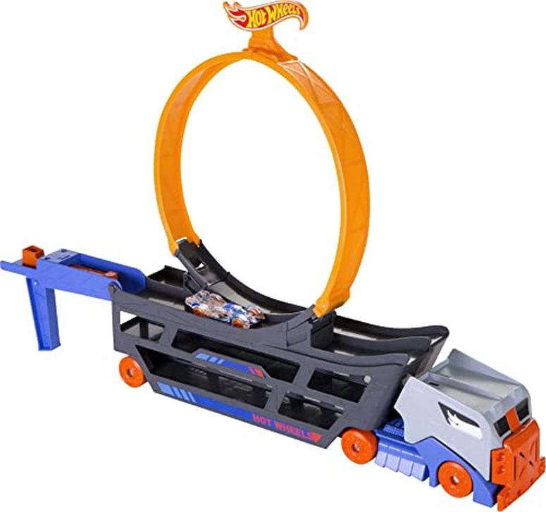 ホットウィール モンスタートラック ダウンヒルレース プレイセット Hot Wheels Transporter Truck Mobile Play Set Large Loop Collapsible Launcher Room for 18 Die-Cast 1:16 Vehicles Ages 3 and Up 【並行輸入品】