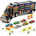 ホットウィール モンスタートラック ダウンヒルレース プレイセット Toy Truck Transport Car Carrier Toy for Boys and Girls Age 3 - 10 yrs Old - Hauler Truck Includes 6 Toy Cars and Accessories - Car Truck Fits 28 Car Slots - Ideal Gift 【並行輸入品】