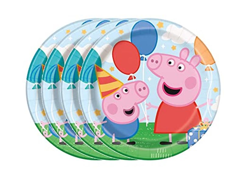 ペパピッグ きんてれ Unique Peppa Pig Party Supplies Bundle Pack includes 24 Lunch Paper Plates and 1 Dinosaur Sticker Sheet 【並行輸入品】