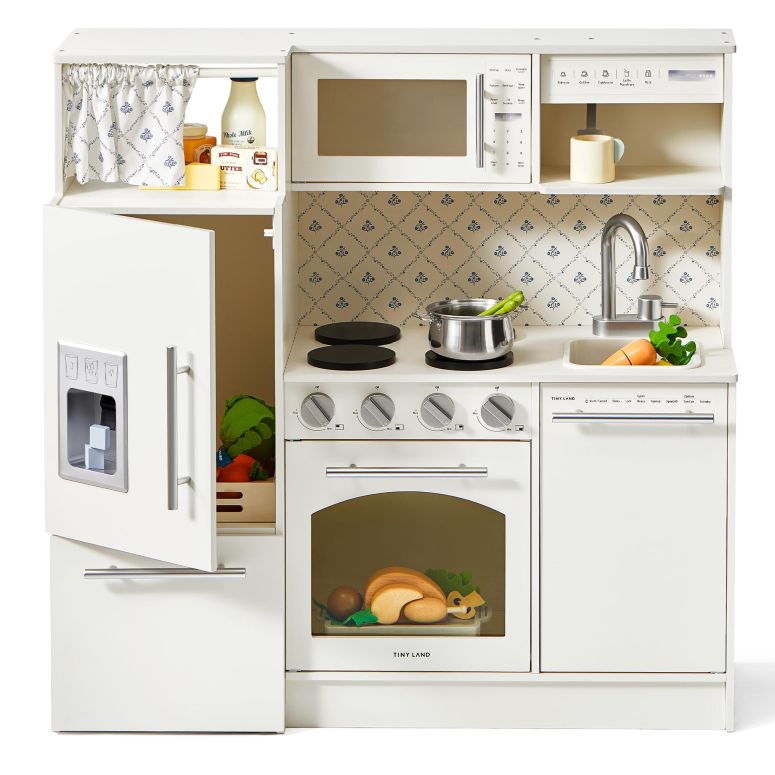 キッチン おままごと 台所 Tiny Land Play Kitchen for Kids, Upgraded Wooden Kitchen Toy with ...
