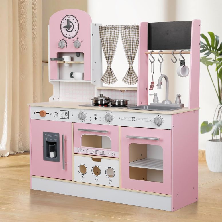 キッチン おままごと 台所 EDUBEBO Kids Kitchen playset, Wooden Play Kitchen, Height Adjustab...