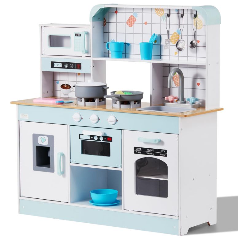 キッチン おままごと 台所 VEVOR Play Kitchen for Kids, Wooden Toy Kitchen Set with Lights an...