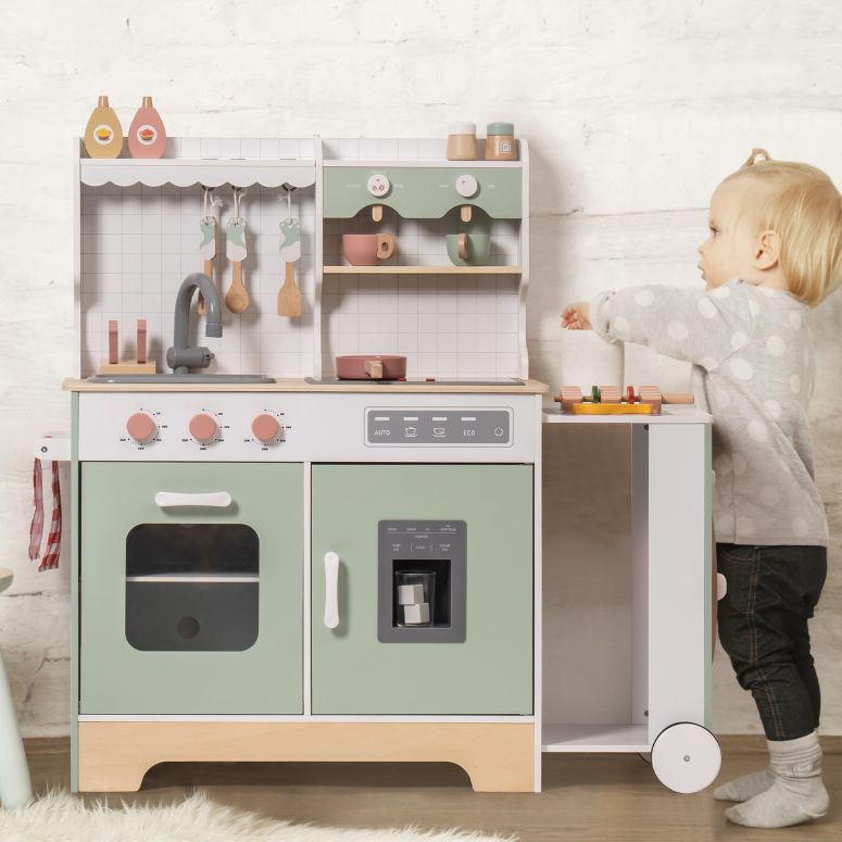 キッチン おままごと 台所 ROBOTIME Wooden Play Kitchen for Kids, Pretend Kitchen Set with Ic...