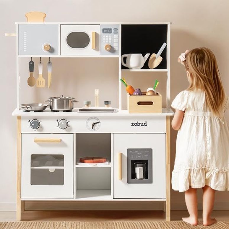 キッチン おままごと 台所 ROBUD Kids Play Kitchen - Wooden Toy Kitchen with Planting Box, Mo...
