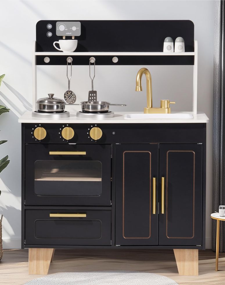 キッチン おままごと 台所 ROBUD Play Kitchen Set - Wooden Marble-Style Kitchen Playset with ...