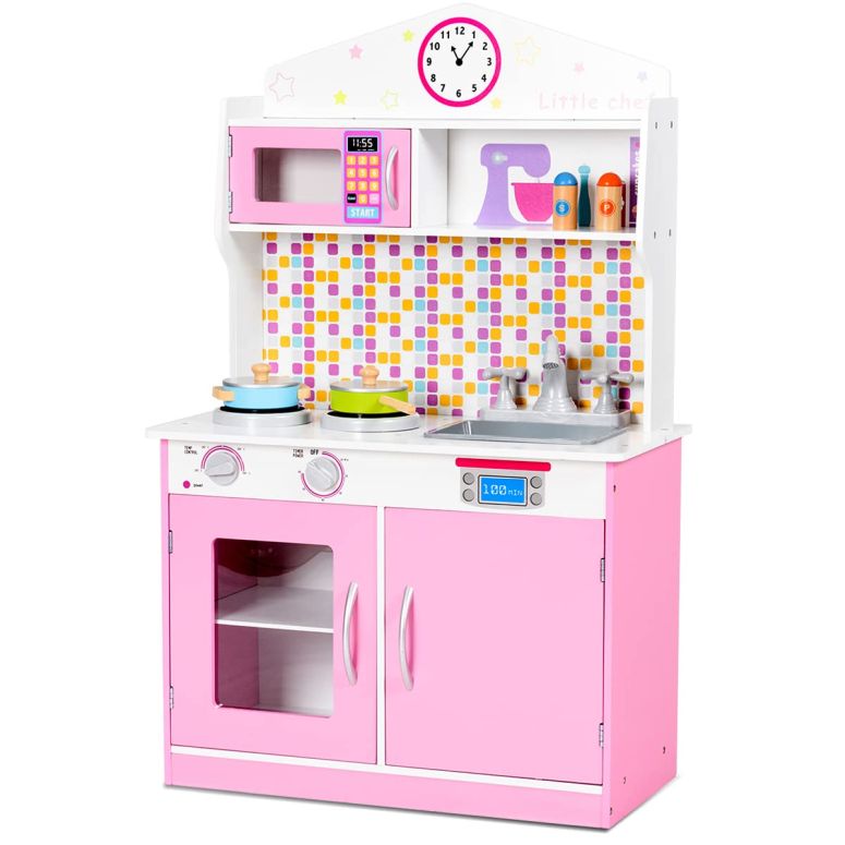 å ޤޤ  HONEY JOY Pink Kids Kitchen Playset, Pretend Play Kitche...