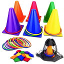 ゲーム パーティ 楽しめる unanscre 31PCS 3 in 1 Carnival Outdoor Games Combo Set for Kids, Soft Plastic Cones Bean Bags Ring Toss Game, Gift for Birthday Party/Xmas 【並行輸入品】