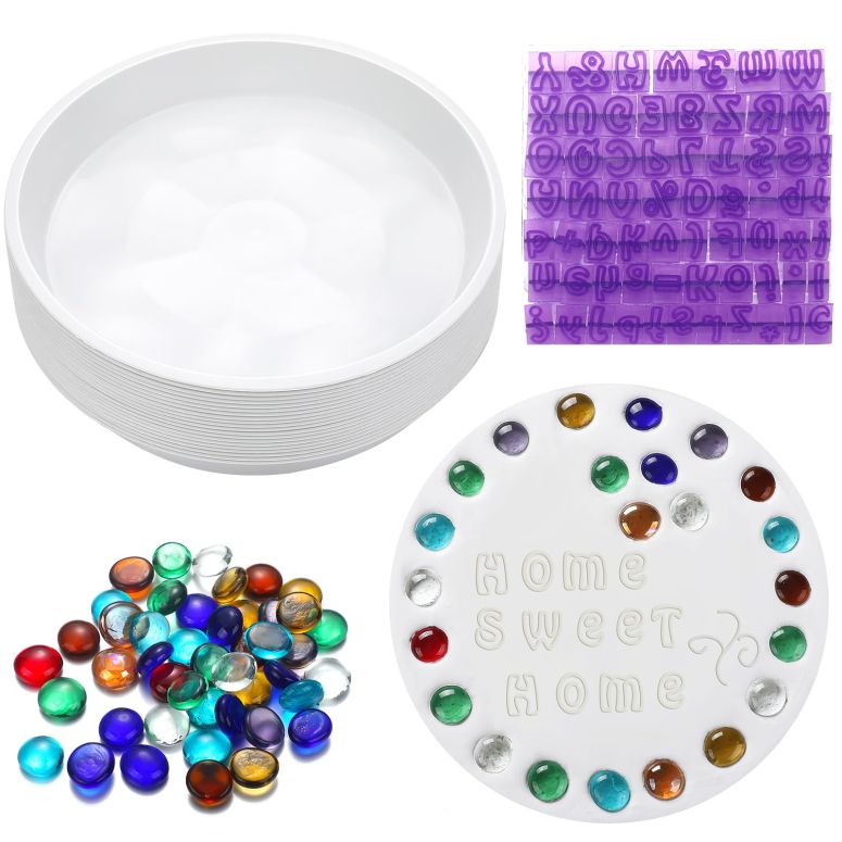 MJ-MARKET㤨     LOYIM 20 Pcs 8 Inch Stepping Stone Kit Include Round Concrete Mold Mosaic Tiles and Letters Numbers Stamps DIY Craft Art Make Your Garden Stepping Stone for Family Outdoor Decorative (No Concrete Mix ¹͢ʡۡפβǤʤ17,500ߤˤʤޤ
