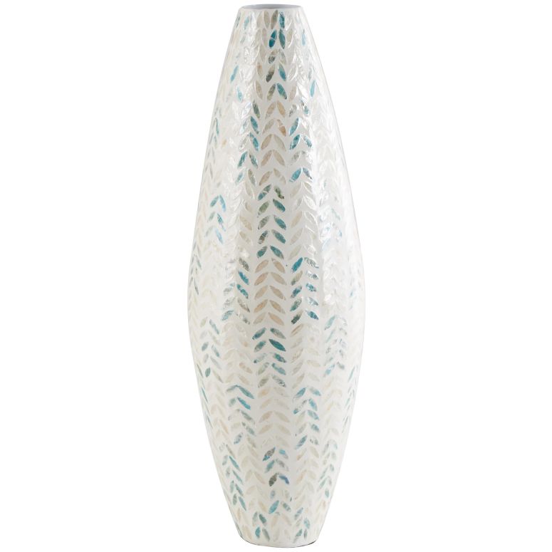 装飾 置物 雑貨 海外 Deco 79 Mother of Pearl Shell Handmade Decorative Vase Tall Mosaic Centerpiece Vase with Blue Accents, Flower Vase for Home Decoration 10" x 10" x 33", Cream 【並行輸入品】