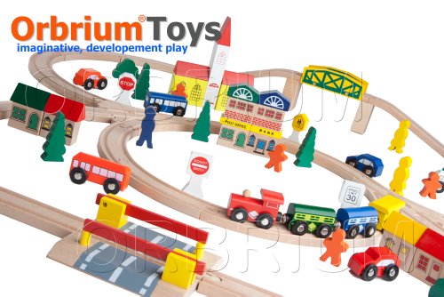 Orbrium Toys 100 ピース 木製電車 木製レール トリプルループ トーマス バリオ チャギントン 鉄道システムと適合 【 乗り物 電車 車 木製 飾り棚 ディスプレイフレーム マグネット 】 【並行輸入品】