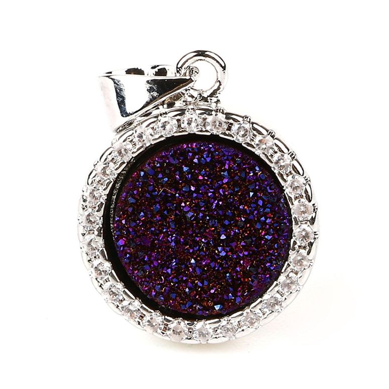 チャーム ブレスレット バングル用 ShinyJewelry シャイニージュエリー Round Agate Levelback Agate Quartz Pendant Gold Silver Plated Geode Druzy Gemstone Jewelry silver-plated-base-purple 【並行輸入品】