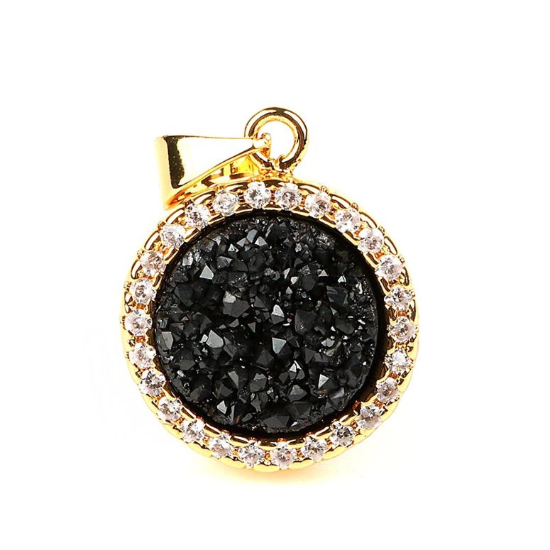 チャーム ブレスレット バングル用 ShinyJewelry シャイニージュエリー Round Agate Levelback Agate Quartz Pendant Gold Silver Plated Geode Druzy Gemstone Jewelry gold-plated-base-black 【並行輸入品】