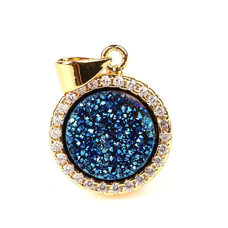 チャーム ブレスレット バングル用 ShinyJewelry シャイニージュエリー Round Agate Levelback Agate Quartz Pendant Gold Silver Plated Geode Druzy Gemstone Jewelry gold-plated-base-blue 【並行輸入品】