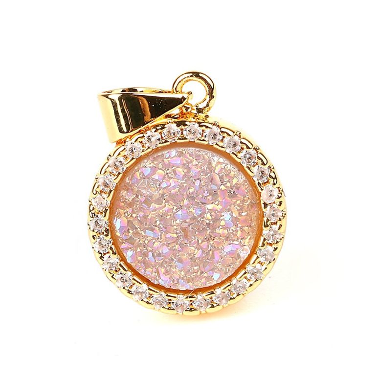 チャーム ブレスレット バングル用 ShinyJewelry シャイニージュエリー Round Agate Levelback Agate Quartz Pendant Gold Silver Plated Geode Druzy Gemstone Jewelry gold-plated-base-opal white 【並行輸入品】