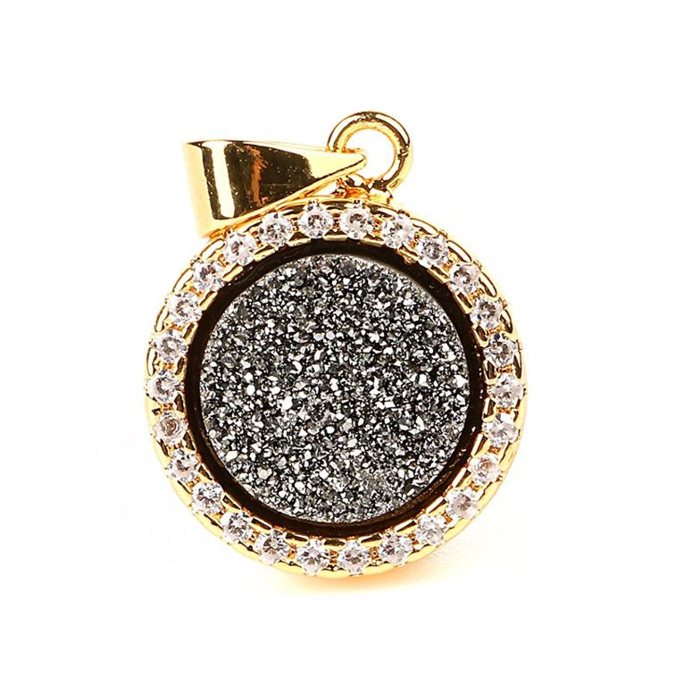 チャーム ブレスレット バングル用 ShinyJewelry シャイニージュエリー Round Agate Levelback Agate Quartz Pendant Gold Silver Plated Geode Druzy Gemstone Jewelry gold-plated-base-silver 【並行輸入品】