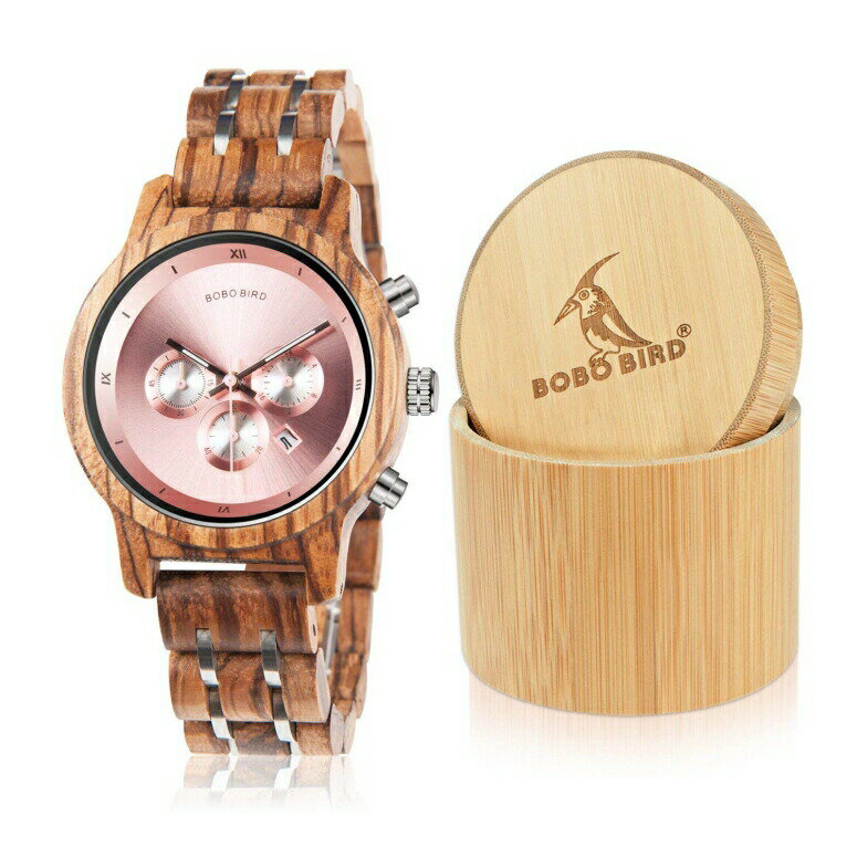 ボボバード BOBO BIRD ウッドウォッチ 木製腕時計 女性用 腕時計 レディース ウォッチ クロノグラフ ピンク P18-3 【並行輸入品】