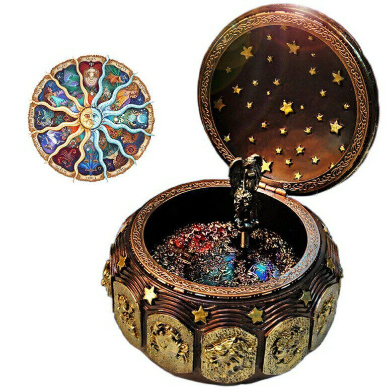 12星座 LED オルゴール Castle in the Sky 君をのせて Vintage Music Box with 12 Constellations Rotating Goddess LED lights Twinkling Resin Carved Mechanism Musical Box with Sankyo 18-Note Wind Up Signs of the Zodiac Gift For Birthday 