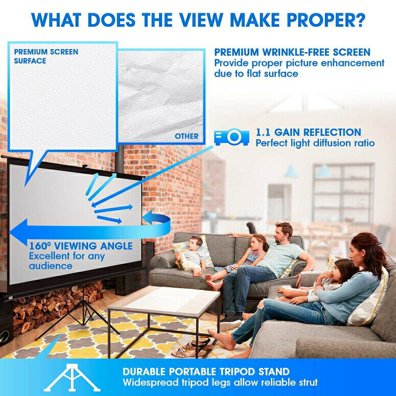 ポータブル プロジェクタースクリーン 折りたたみ持ち運び可能 折り畳み Projector Screen with Stand 100 inch - Indoor and Outdoor Projection Screen for Movie or Office Presentation - 16:9 HD Premium Wrinkle-Free Tripod Screen for Proj 【並行輸入品】