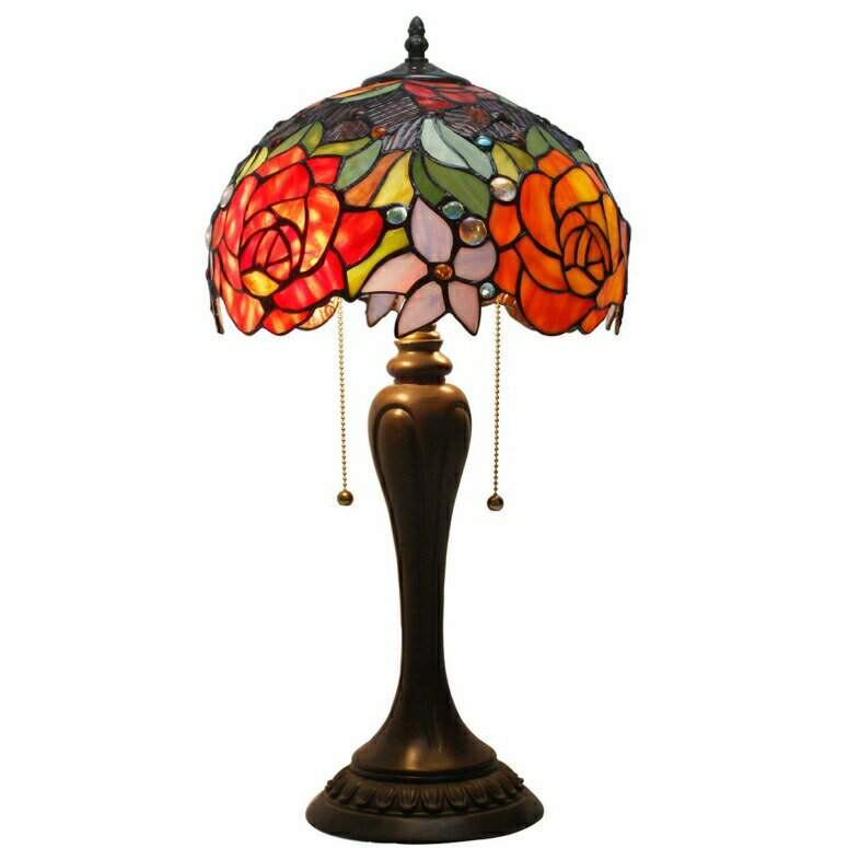 ʥǥ ơ֥ Tiffany Lamp Antique Style Stained Glass Table Lamps 24 inch Tall Red Rose Lamp Shade 2 Light for Girlfriend Living Room Kids Bedroom Bedside Dresser Coffee Table S001 WERFACTORY ¹͢ʡ