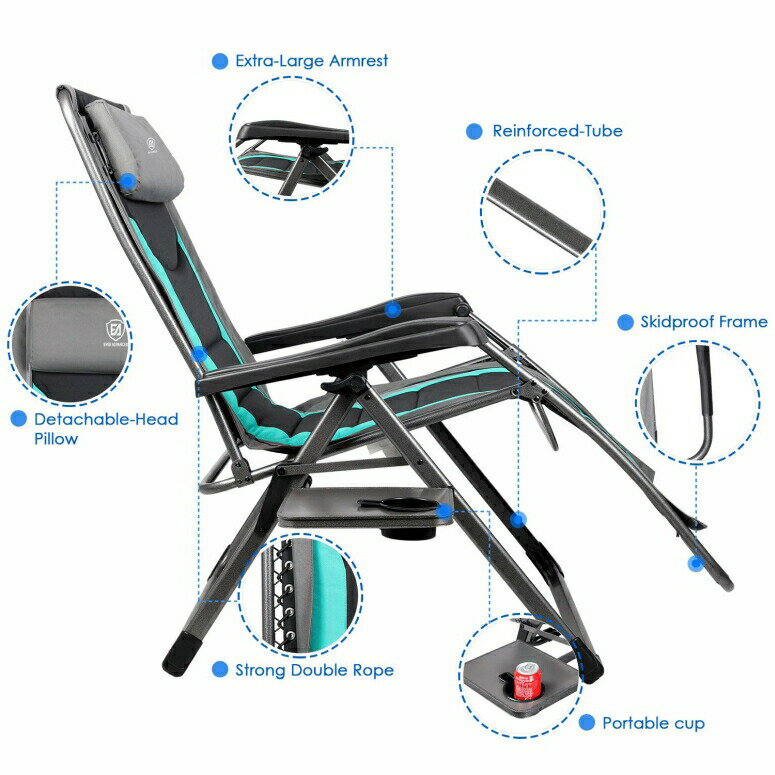 ゼログラビティ リクライニングチェア XL パッド入り 調整可能ヘッドレスト 耐荷重158kg 長さ約75x幅約81cm EVER ADVANCED Oversize XL Zero Gravity Recliner Padded Patio Lounger Chair with Adjustable Headrest Support 350lbs 【並行輸入品】