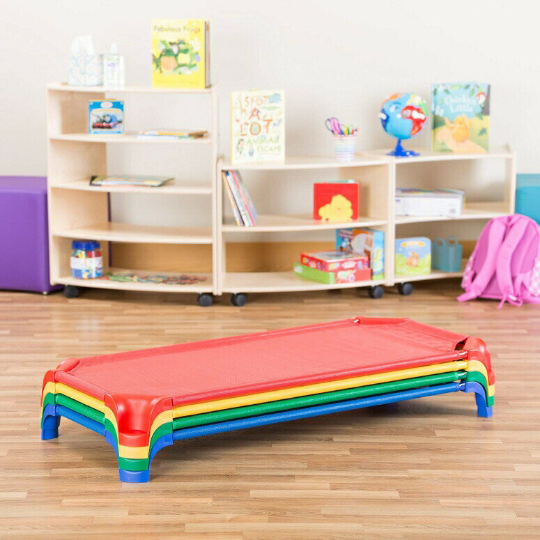 コット 4セット 簡易ベッド 保育園や幼稚園 保育所のお昼寝に Sprogs SPG-16138-AS Deluxe Unassembled Stackable Daycare Cot Rest Mat w/Easy Lift Corners, Standard 52