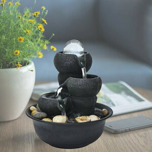 卓上 噴水 滝のオブジェ テーブルトップファウンテン インテリア噴水 Chillscreamni Small Relaxation Waterfall Feature - 3-Step Little Water Fountain with LED Ball on The Top for Office, Room Decoration, Portable Feng Shui Fountain Indo 【並行輸入品】