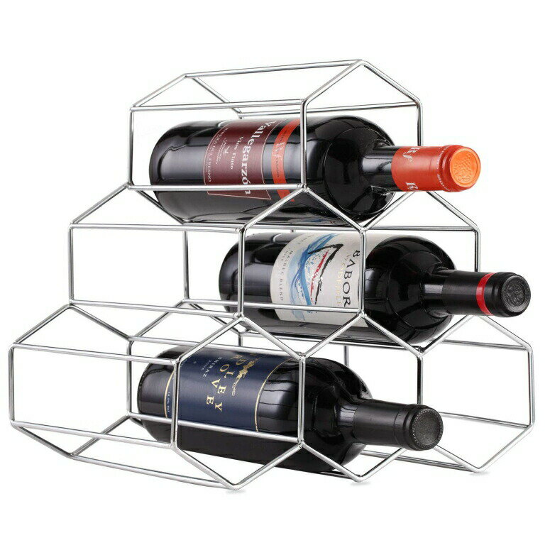 おしゃれなワインホルダー ディスプレイ ワインラック Buruis 6 Bottles Metal Wine Rack, Countertop Free-stand Wine Storage Holder, Space Saver Protector for Red & White Wines - Silver 