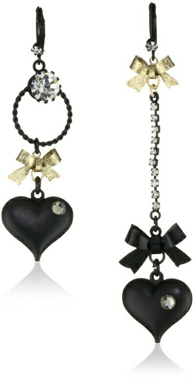 ベッツィジョンソン イヤリング Betsey Johnson Mismatch Black Bubble Heart and Gold Bow Drop Earrings 【並行輸入品】