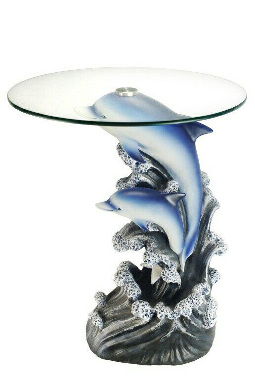 イルカ テーブル ドルフィン 約60cm OK Lighting Animal 24 H Glass Top Color Sculpture End Table - Dolphin 【並行輸入品】