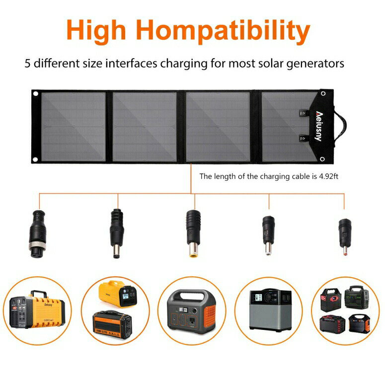 太陽光充電パネル 60W ソーラーチャージャー Aeiusny Solar Panel Foldable 60W Portable Solar Charger for Suaoki/Jackery/Webetop Portable Generator/Goal Zero Yeti Power Station/USB Devices, QC3.0 USB Ports(Including Aeiusny Generator S 【並行輸入品】